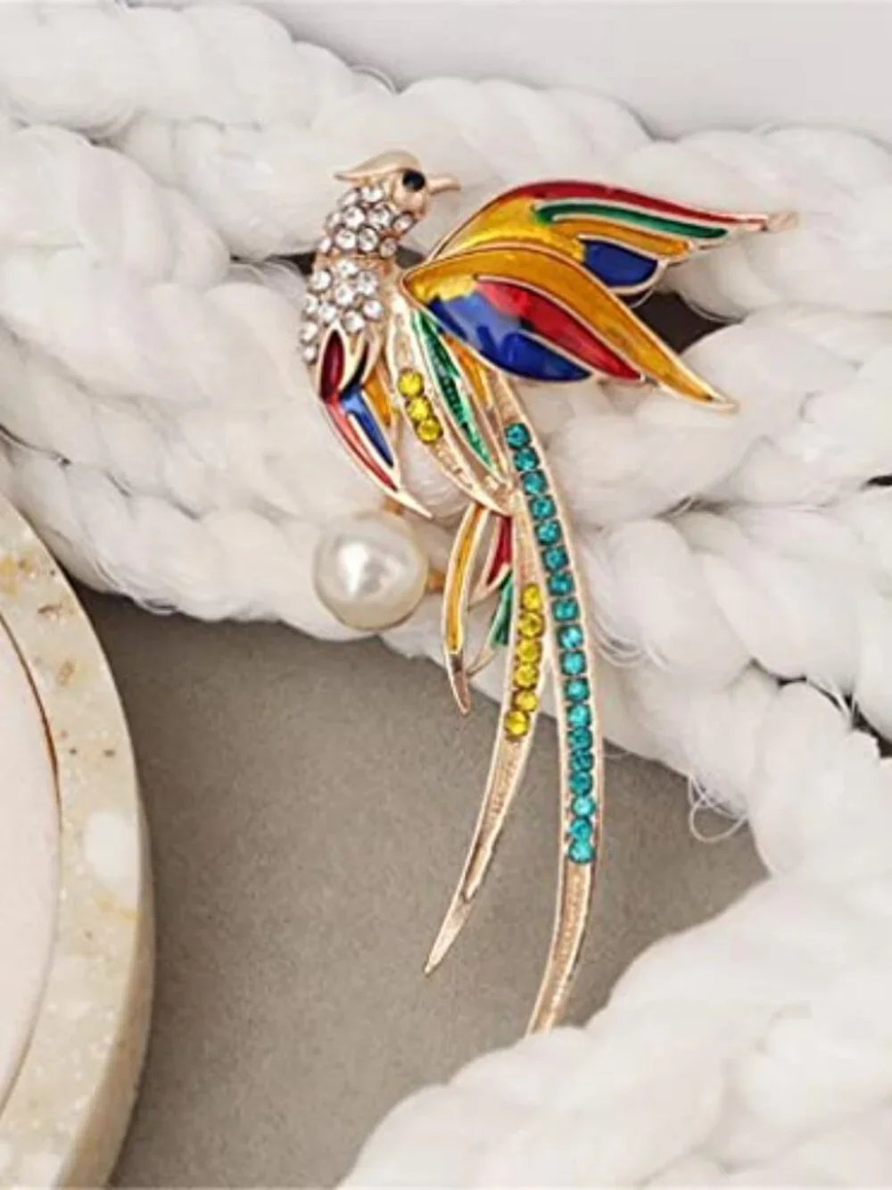 Crystal‎ Colorful Phoenix Brooch Cute Rhione Animal Peacock Lapel Pin Chinese